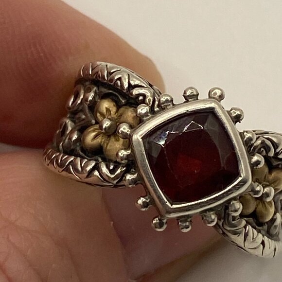 Barbara Bixby Sterling Silver & 18K Gold Cushion Cut Garnet Ring Size 7 - Picture 11 of 12